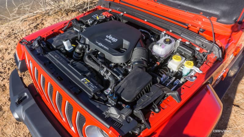 Red Jeep with Ecodiesel engine under the hood