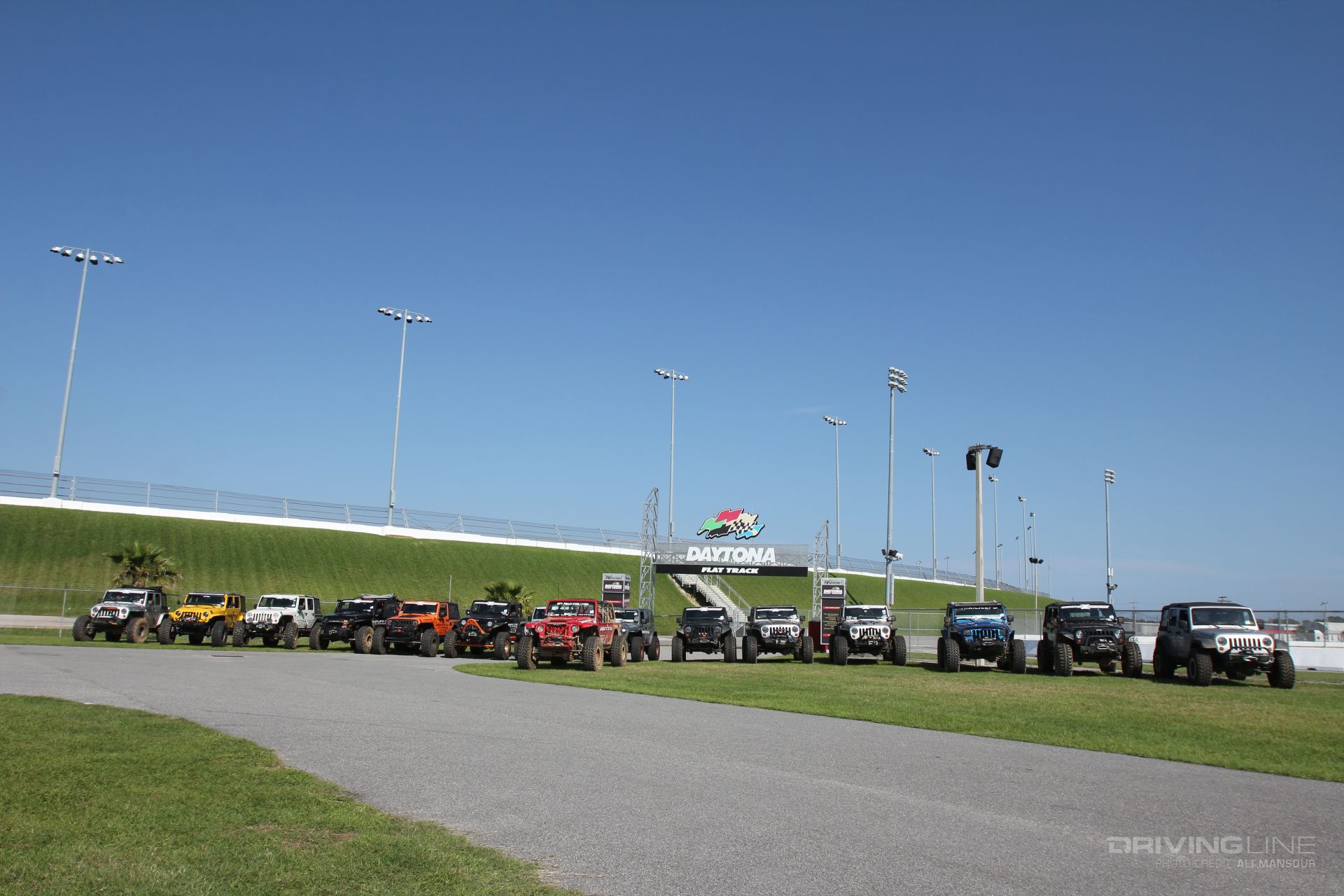 Daytona Speedway Jeeps parked in front JKX