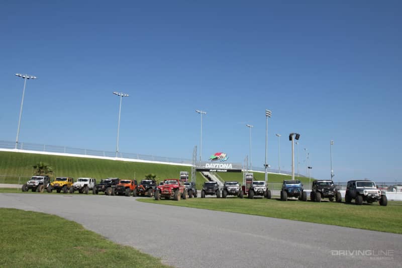 Daytona Speedway Jeeps parked in front JKX