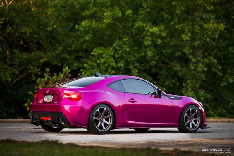 Scion FRS with LS-swapped V8 fuschia rear 3/4