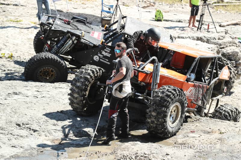 Levi Shirley broke and hopped out to help his fellow racers