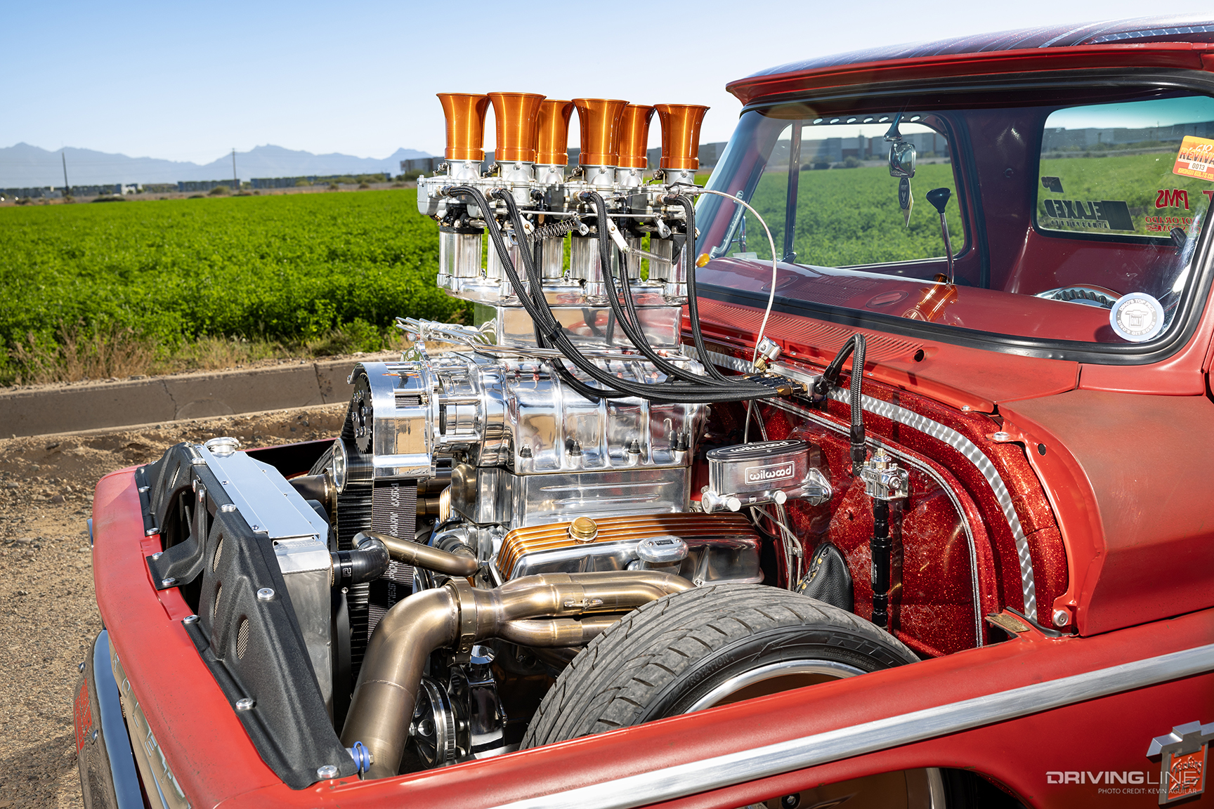 Supercharged small block engine of Dave Schneider's '65 Chevy C10