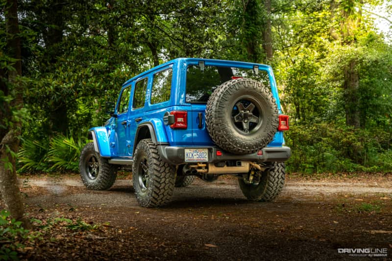 2023 Jeep Wrangler Rubicon 392 on 37s hydro blue rear shot
