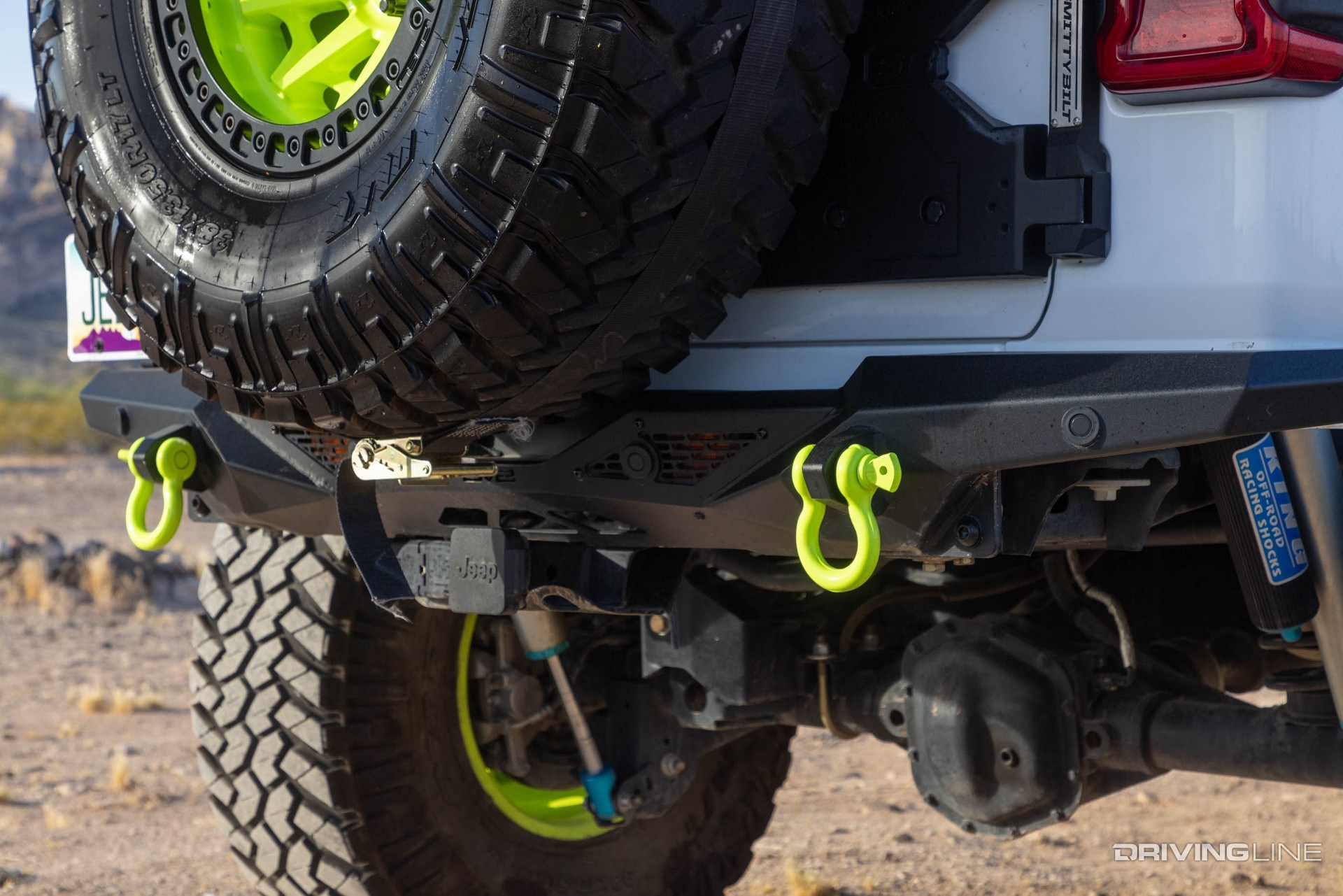 Jeep Wrangler rear bumper close-up desert