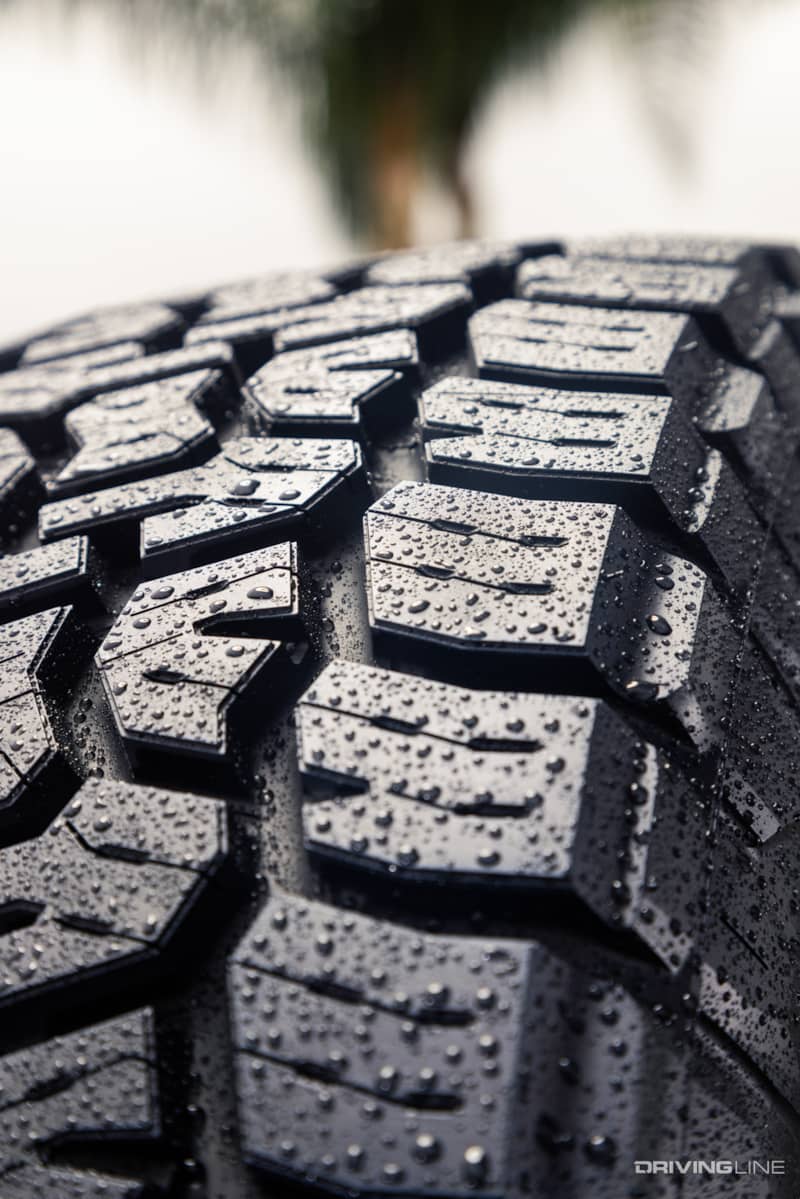 Nitto Terra Grappler G3 A/T tread detail with raindrops