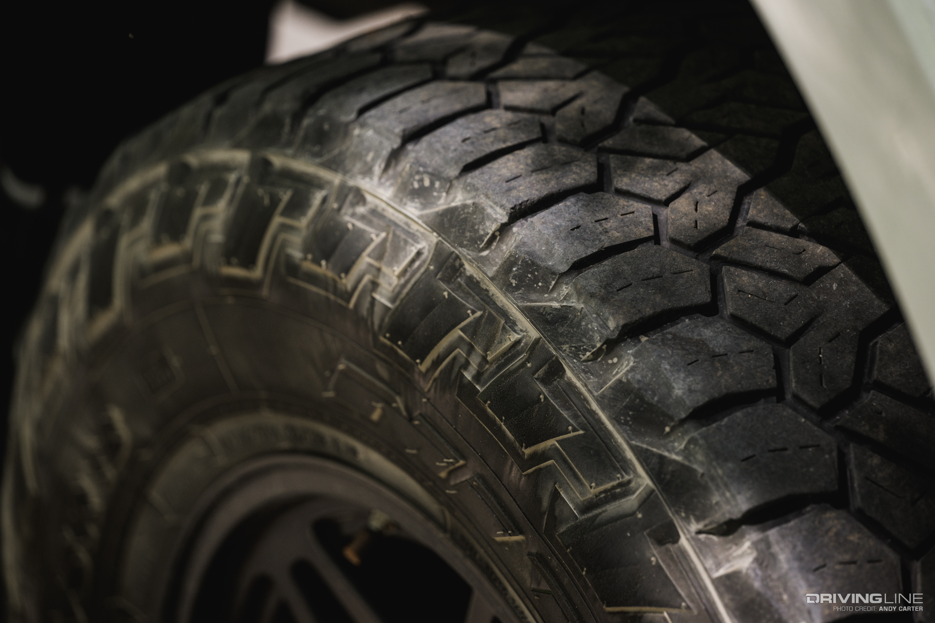 close up of Nitto Recon Grappler tires with 50,000+ miles of wear